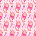 Pattern with a pink ribbon in the month of the fight against breast cancer 4