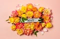 Month of may abstract card with yellow and orange roses Royalty Free Stock Photo