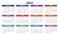 2024 month multi color calendar. Modern vector template illustration