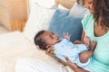 1-month-old baby newborn son, sleeping with his mother being held Royalty Free Stock Photo