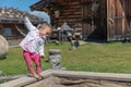 18 month old toddler enjoying the sunshine up on Seiser Alm Plat