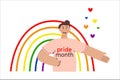 Month the parade. Man on a rainbow background in LGBT colors. Flat vector illustration. Lesbian gay bisexual transgender