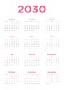 Annual calendar for 2030 Royalty Free Stock Photo