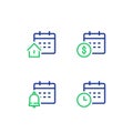 Monthly and annual payment, finance calendar, time period, real estate mortgage loan, bell reminder, vector icon