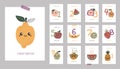 Monthly baby cards with cute kawaii fruits.