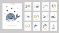 Monthly baby cards with cute whales.