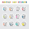 Monthly baby stickers for little girls and boys.