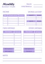 Monthly budget planner. Budget financial plan template. Organization of individual finances - expenses and incomes