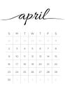 Monthly Calendar April 2017