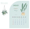 Calendar 2020. Calendar set with cactus succulents in minimalistic geometric scandinavian style and trendy colors. Week Starts on