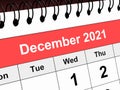 Monthly calendar. Date - month December 2021