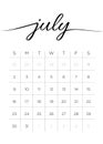 Monthly Calendar July 2017