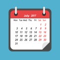 Monthly calendar, July 2017 Royalty Free Stock Photo