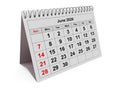 Monthly calendar - June 2020 isolated on white