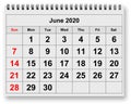 Monthly calendar - June 2020