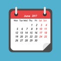 Monthly calendar, June 2017 Royalty Free Stock Photo