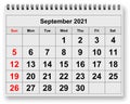 Monthly calendar - month September 2021