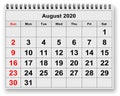 Monthly calendar - page of August 2020