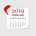 Monthly calendar 2019 with page curl. Tear-off calendar for February. White background. Vector illustration Royalty Free Stock Photo