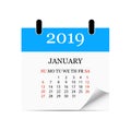 Monthly calendar 2019 with page curl. Tear-off calendar for January. White background. Vector illustration Royalty Free Stock Photo