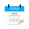 Monthly calendar 2019 with page curl. Tear-off calendar for March. White background. Vector illustration Royalty Free Stock Photo