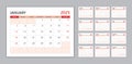 Monthly calendar template for 2025 year red concept, desk calendar 2025 template, Week Starts on sunday, wall calendar 2025 year,