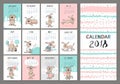 Monthly creative calendar 2018 with cute dogs. Concept, vertical template