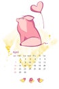 Monthly creative calendar 2019 with cute pig. Concept, vector vertical editable template. Symbol of the year in the Royalty Free Stock Photo