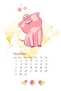 Monthly creative calendar 2019 with cute pig. Concept, vector vertical editable template. Symbol of the year in the Royalty Free Stock Photo