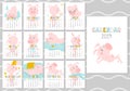 Monthly creative calendar 2019 with cute pig. Concept, vector vertical editable template. Symbol of the year in the