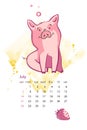Monthly creative calendar 2019 with cute pig. Concept, vector vertical editable template. Symbol of the year in the Royalty Free Stock Photo