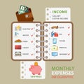 Monthly expenses flat vector infographic: costs list bill income Royalty Free Stock Photo