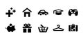 Monthly expenses glyph icons set on white background. Financial plan symbols. Money payment signs. Vector Budget icon