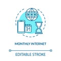 Monthly internet turquoise concept icon. Regular internet plan. Mobile connection. Global 3g coverage. Roaming idea thin