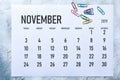 Monthly November 2019 calendar Royalty Free Stock Photo