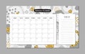 Monthly planner. Black, gray, gold doodles design vector. Part