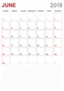 English calendar - June 2019 Royalty Free Stock Photo