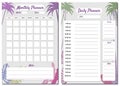 Monthly, Daily Planner Set template vector. Palms floral decoration background, schedule, To Do list, goals, notes