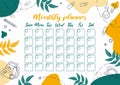 Monthly planner. Template design, important dates. Schedule for printing, calendar for study or work. transporter