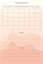 Monthly planner template. to do tasks list and notes with column and row lining