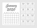 Monthly planner 2020 template. Vector calendar week starts Sunday. Organizer notebook pages. Paper sheets. Stationery for