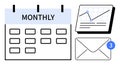 Monthly Planning with Calendar, Analytics Report, and Unread Emails Royalty Free Stock Photo