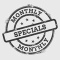 Monthly specials rubber stamp isolated on white.