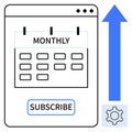 Monthly Subscription Interface with Calendar, Growth Arrow, and Settings Cog Royalty Free Stock Photo