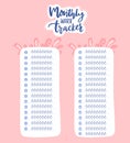 Monthly water tracker design. Pink checklist for regular water drinking habit. 8 glass every day rule. Royalty Free Stock Photo