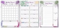 Monthly, Weekly, Daily Planner Set template vector. Palms floral decoration background, To Do list, goals, notes Royalty Free Stock Photo