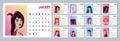 2024 monthly Zodiac calendar with the astrological sign as beautiful girls. The week starts Monday. Royalty Free Stock Photo
