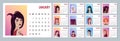2024 monthly Zodiac calendar with the astrological sign as beautiful girls. The week starts Sunday. Royalty Free Stock Photo