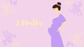 8 months of pregnancy. Portrait of young happy woman waiting for her child born, vector illustration. Pregnant woman expecting to