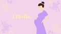 9 months of pregnancy. Portrait of young happy woman waiting for her child born, vector illustration. Pregnant woman expecting to